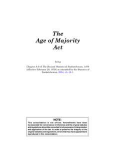 1 AGE OF MAJORITY The Age of Majority Act