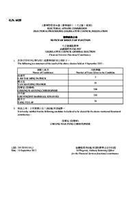 G.N. 6125 《選舉管理委員會（選舉程序）（立法會）規例》 ELECTORAL AFFAIRS COMMISSION (ELECTORAL PROCEDURE) (LEGISLATIVE COUNCIL) REGULATION 選舉結果公告 NOTICE OF RESULT OF ELECTION