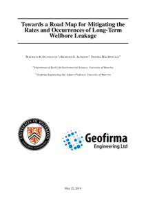 Towards a Road Map for Mitigating the Rates and Occurrences of Long-Term Wellbore Leakage M AURICE B. D USSEAULT 1 , R ICHARD E. JACKSON 2 , DANIEL M AC D ONALD 1