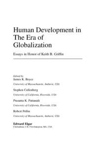 Human Development in The Era of Globalization Essays in Honor of Keith B. Griffin  Edited by