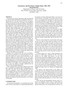 917  Astronomers and the Science Citation Index, 1981–1997 David Burstein Department of Physics and Astronomy, Box[removed], Arizona State University, Tempe,