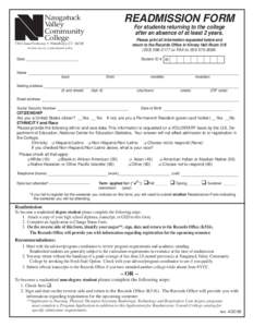 Naugatuck Valley Community College  READMISSION FORM