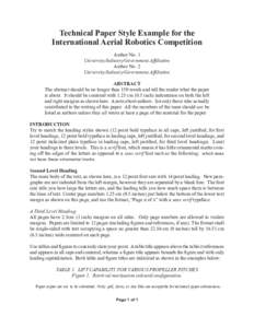 Technical Paper Style Example for the International Aerial Robotics Competition Author No. 1 University/Industry/Government Affiliation Author No. 2 University/Industry/Government Affiliation