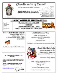 Club Pacentro of Detroit OFFICERS P. O. Box[removed], Clinton Township, MI[removed]OCTOBER 2013 Newsletter