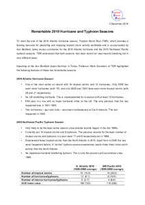 2 December[removed]Remarkable 2010 Hurricane and Typhoon Seasons To mark the end of the 2010 Atlantic hurricane season, Tropical Storm Risk (TSR), which provides a leading resource for predicting and mapping tropical storm