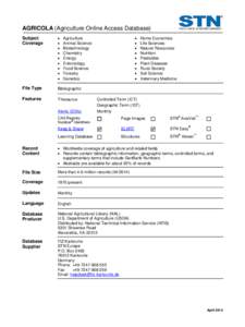 AGRICOLA Database Summary Sheet (DBSS)