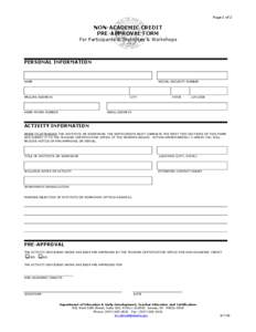 Page 1 of 2  NON-ACADEMIC CREDIT PRE-APPROVAL FORM  For Participants in Institutes & Workshops