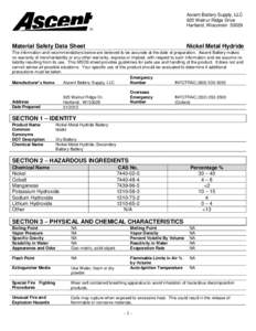 Ascent Battery Supply, LLC 925 Walnut Ridge Drive Hartland, Wisconsin[removed]Material Safety Data Sheet