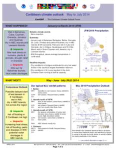 Caribbean climate outlook May to July 2014 CariCOF - The Caribbean Climate Outlook Forum WHAT HAPPENED? Wet in Bahamas, Cuba, Cayman,