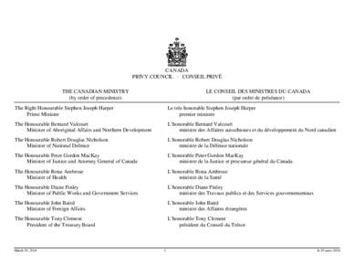 CANADA PRIVY COUNCIL · CONSEIL PRIVÉ THE CANADIAN MINISTRY (by order of precedence)  LE CONSEIL DES MINISTRES DU CANADA