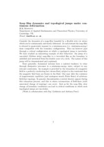 Soap film dynamics and topological jumps under continuous deformation H.K.Moffatt Department of Applied Mathematics and Theoretical Physics, University of Cambridge, UK Email: [removed] Consider the dynamics of a so