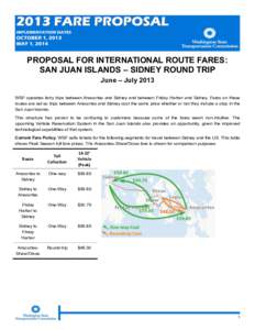 PROPOSAL FOR INTERNATIONAL ROUTE FARES: SAN JUAN ISLANDS – SIDNEY ROUND TRIP June – July 2013 WSF operates ferry trips between Anacortes and Sidney and between Friday Harbor and Sidney. Fares on these routes are set 
