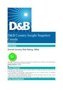 D&B Country Insight Snapshot: Canada April 2015 Overview Overall Country Risk Rating: DB2b