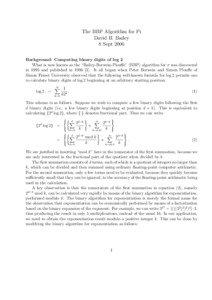 The BBP Algorithm for Pi David H. Bailey 8 Sept 2006