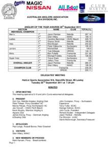 AUSTRALIAN ANGLERS ASSOCIATION (WA DIVISION) INC. ANGLER OF THE YEAR AWARDS 20th September 2011 SECTION INDIVIDUAL CHAMPION Men’s