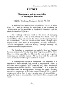 Melanesian Journal of TheologyREPORT Management and Accountability in Theological Education ATESEA Workshop, Singapore, July 10-17, 1985