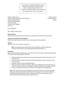 This document is intended to guide you as you write your cover letter to our Editor-in-Chief. Before you begin, please read all of our Instructions to Authors carefully. Some key points are reproduced here for your conve