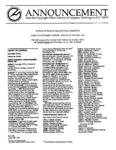ANNOUNCEMENT  from the Copyright Office, Library of Congress, Washington, D.C[removed]NOTICE OF FILlNGS, REQUEST FOR COMMENTS