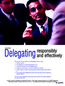 by Gerry Riskin  Delegating responsibly and effectively