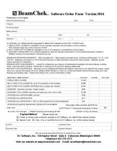 BeamChek  TM Software Order Form Version 2014