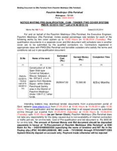 Bidding Document for Zilla Parishad Work (Paschim Medinipur Zilla Parishad)  Paschim Medinipur Zilla Parishad Midnapore : [removed]Phone[removed]