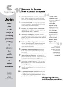 Campus Compact / Education in the United States / Association of Public and Land-Grant Universities / Council of Independent Colleges / Service-learning / Saint Anselm College / Arizona State University / Pitzer College / Education / Experiential learning / North Central Association of Colleges and Schools