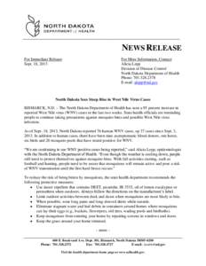 NEWS RELEASE For Immediate Release: Sept. 18, 2013 For More Information, Contact: Alicia Lepp