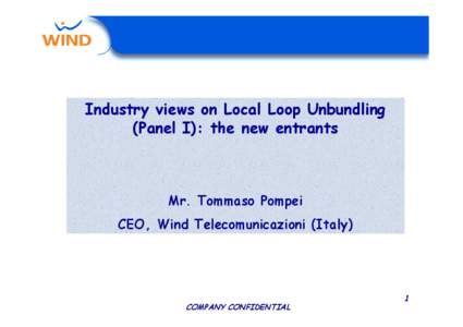 Industry views on Local Loop Unbundling (Panel I): the new entrants Mr. Tommaso Pompei CEO, Wind Telecomunicazioni (Italy)