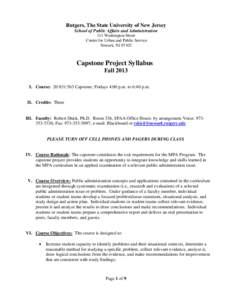 Rutgers, The State University of New Jersey School of Public Affairs and Administration 111 Washington Street Center for Urban and Public Service Newark, NJ 07102