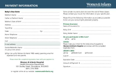 PAYMENT INFORMATION Baby’s Due Date: ______________________________________________ Mother’s Name: __________________________________________________ Father or Partner’s Name: ______________________________________