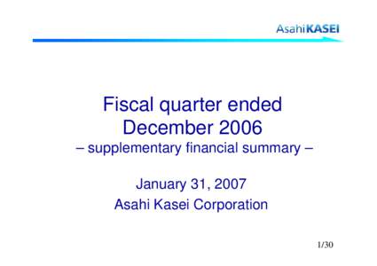 Fiscal quarter ended December 2006  ? supplementary financial summary ?