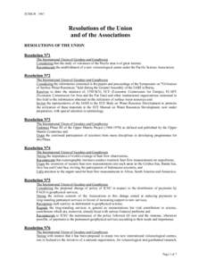 ZURICH[removed]Resolutions of the Union and of the Associations RESOLUTIONS OF THE UNION Resolution N°1