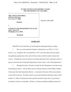 Case 1:15-cv[removed]RJL Document 1 Filed[removed]Page 1 of 18  IN THE UNITED STATES DISTRICT COURT FOR THE DISTRICT OF COLUMBIA  THE ASSOCIATED PRESS,