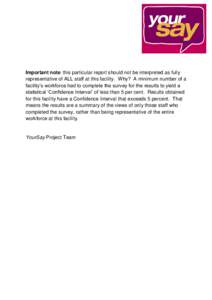 Important note: this particular report should not be interpreted as fully representative of ALL staff at this facility. Why? A minimum number of a facility’s workforce had to complete the survey for the results to yiel