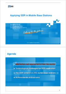 Applying SDR in Mobile Base Stations  Zhongping Zhang ZTE Europe Marketing 