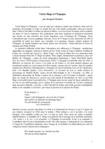 ASSOCIATION DES PROFESSEURS DE LETTRES  Victor Hugo et l’Espagne par Georgette Wachtel  Victor Hugo et l’Espagne : c’est un sujet qui s’impose comme une évidence, dans tous les