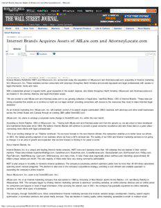 Internet Brands Acquires Assets of AllLaw.com and AttorneyLocate.com - WSJ.com