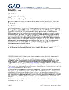 GAO-14-416R, Management Report: Improvements Needed in SEC’s Internal Controls and Accounting Procedures