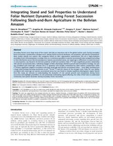 Integrating Stand and Soil Properties to Understand Foliar Nutrient Dynamics during Forest Succession Following Slash-and-Burn Agriculture in the Bolivian Amazon Eben N. Broadbent1,2,3*, Ange´lica M. Almeyda Zambrano1,3