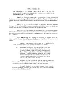 ORDINANCE NO. 222 AN ORDINANCE TO AMEND ORDINANCE NOS. 137 and 177 REGARDING PROCEDURES FOR CONDUCTING ROADBLOCKS IN THE TOWN OF KIMBALL, TENNESSEE. WHEREAS, by virtue of Ordinance No. 137, the Town of Kimball, Tennessee