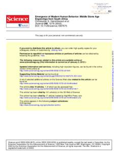 Human evolution / Upper Paleolithic / Recent single origin hypothesis / Dating methods / Blombos Cave / Prehistoric Africa / Middle Stone Age / Bone tool / Optically stimulated luminescence / Paleolithic / Pleistocene / Archaeology