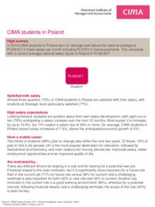 CIMA students in Poland High earners In 2014 CIMA students in Poland earn on average well above the national average at PLN9,817 in basic salary per month including PLN701 in bonus payments. This compares with a current 