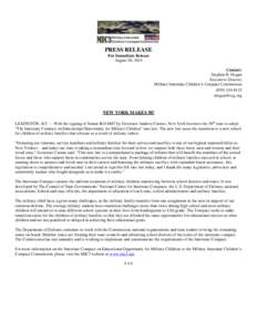 PRESS RELEASE For Immediate Release August 20, 2014 Contact: Stephen R. Hogan Executive Director