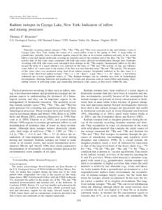 Limnol. Oceanogr., 50(1), 2005, 158–168 q 2005, by the American Society of Limnology and Oceanography, Inc. Radium isotopes in Cayuga Lake, New York: Indicators of inflow and mixing processes Thomas F. Kraemer 1