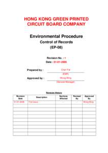 HONG KONG GREEN PRINTED CIRCUIT BOARD COMPANY Environmental Procedure Control of Records (EP-08) Revision No. : 1