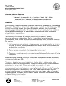 State of Illinois Pat Quinn, Governor Illinois Environmental Protection Agency Douglas P. Scott, Director  Chemical Oxidation Guidance