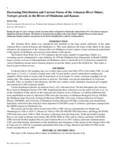 Decreasing Distribution and Current Status of the Arkansas River Shiner, Notropis girardi, in the rivers of Oklahoma and Kansas