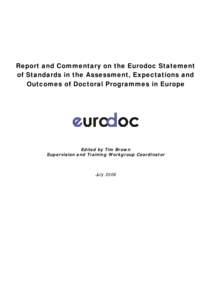 Eurodoc Statement of Standards in the Assessment, Expectations and Outcomes of Doctoral Programmes in Europe