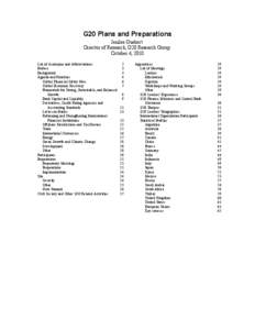 G20 Plans and Preparations Jenilee Guebert Director of Research, G20 Research Group October 4, 2010 List of Acronyms and Abbreviations Preface