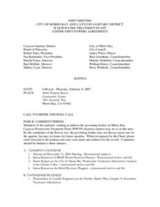 JOINT MEETING CITY OF MORRO BAY AND CAYUCOS SANITARY DISTRICT WASTEWATER TREATMENT PLANT (UNDER JOINT POWERS AGREEMENT)  Cayucos Sanitary District